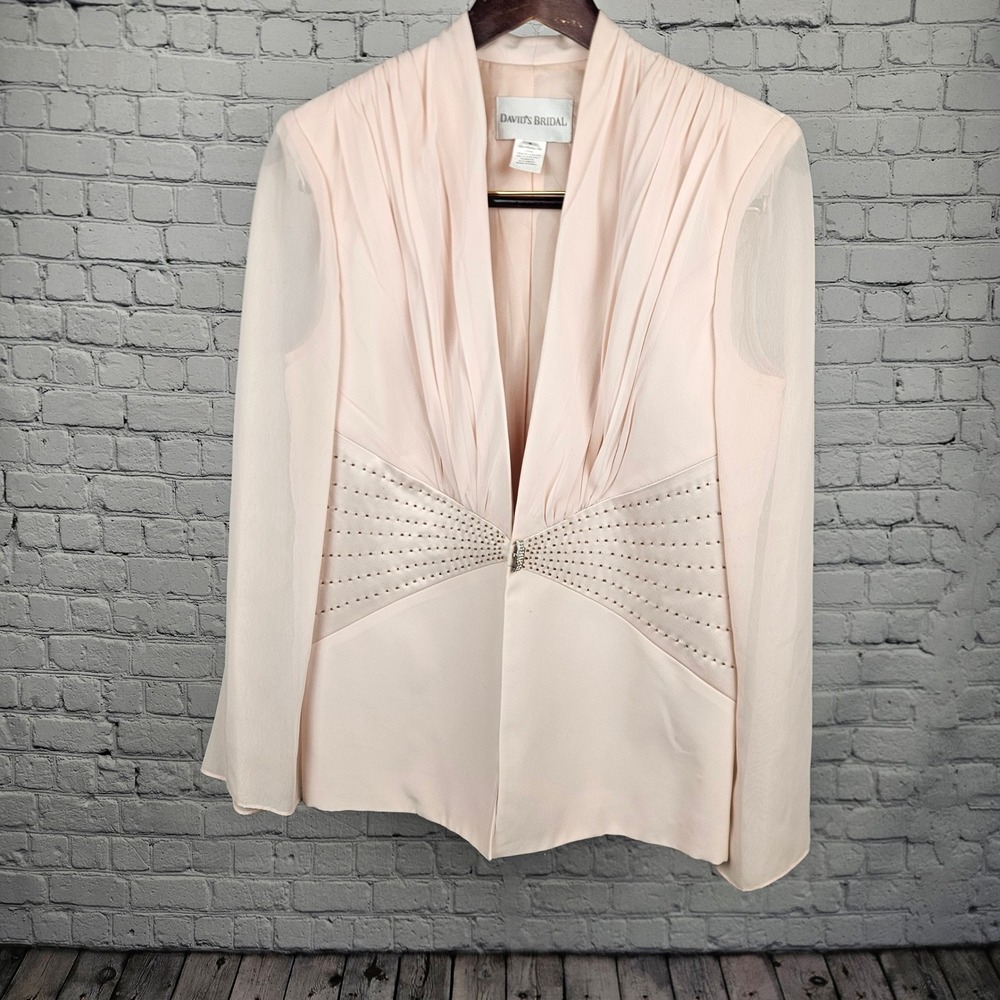 Davids Bridal Pink Beaded Formal Evening Jacket Sheer Sleeve Size 8 Style 8301